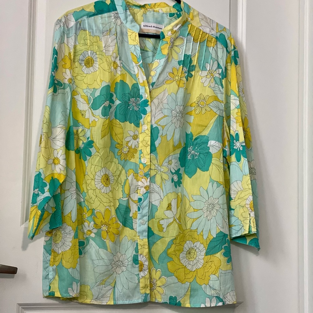 Alfred Dunner Aqua & yellow floral 3/4 sleeve 20W